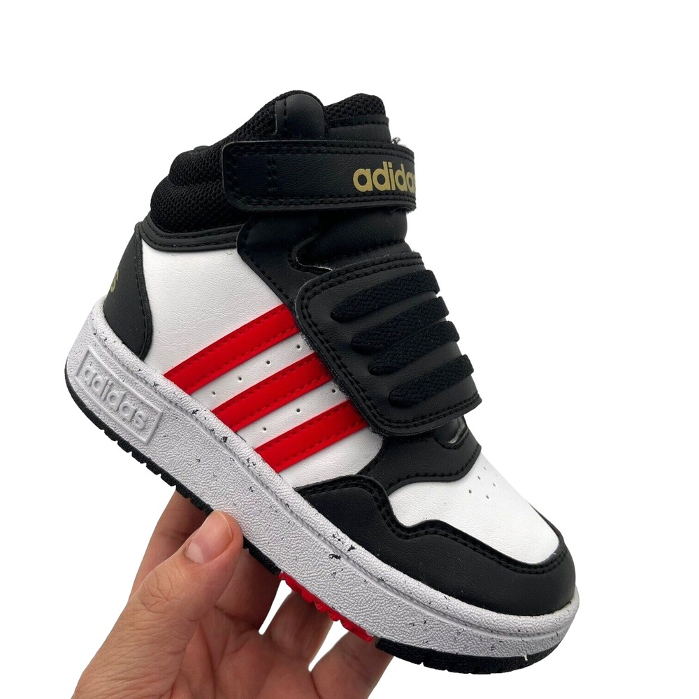 Adidas Toddler Boy's Basketball Slip on Sneakers Size 9‎ Black-White-Red Mid Top